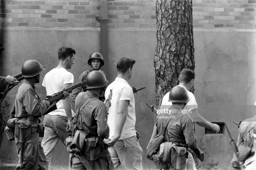 Soldiers walking on the street during Little Rock integration at Central High School in Little Rock, Arkansas, 1957(Photo by George Silk/The LIFE Picture Collection via Getty Images)