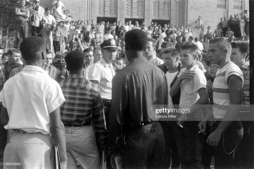 People stopping the African American students during the Integration at Little Rock Central High School, Little Rock, Arkansas, 1957 (Photo by Francis Miller/The LIFE Picture Collection via Getty Images)